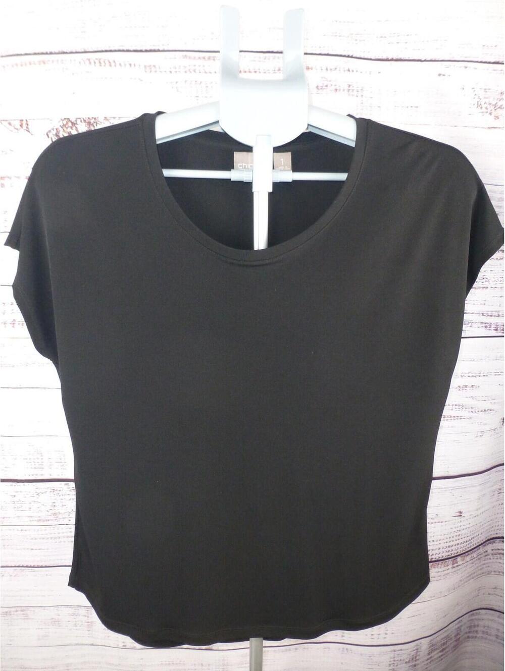 Chico's Black Scoop Neck Short Sleeve Pullover Knit Top Women's Size 1 (M) K2